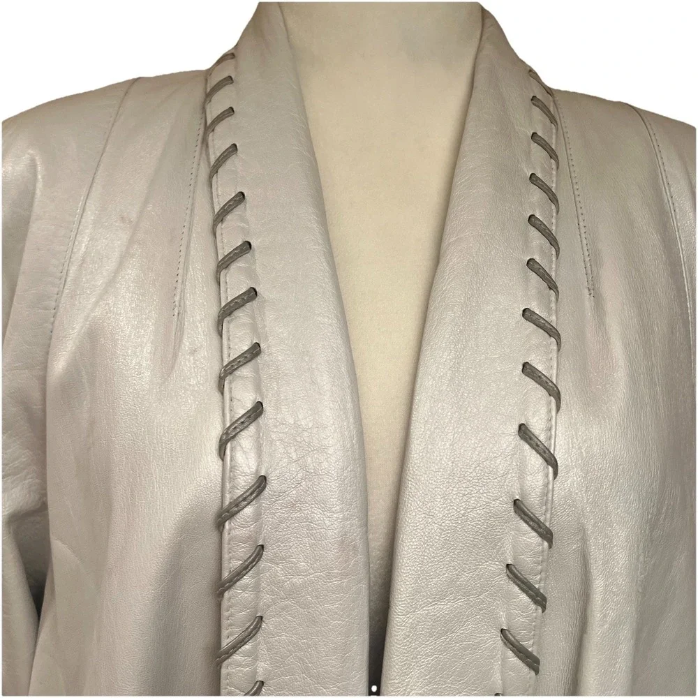 Talk of Walk Atlantic City Vtg Leather Open Jacket Pearl Whipstitch Collar 80's - Picture 2 of 10